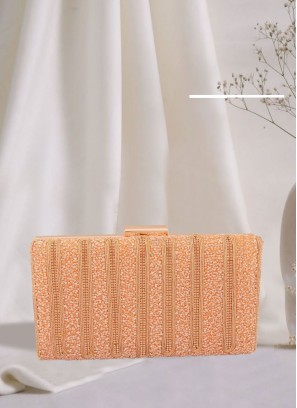 Beads Embroidered Peach Clutch Bag