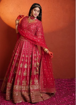 Stunning Red Silk Designer Bridal Lehenga