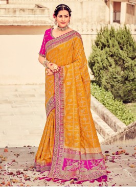 Mustard Silk Woven Saree