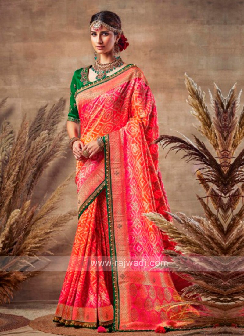 Wedding Red Pure GajiSilk Bandhani Saree - Bandhani - Bandhani - Kutch