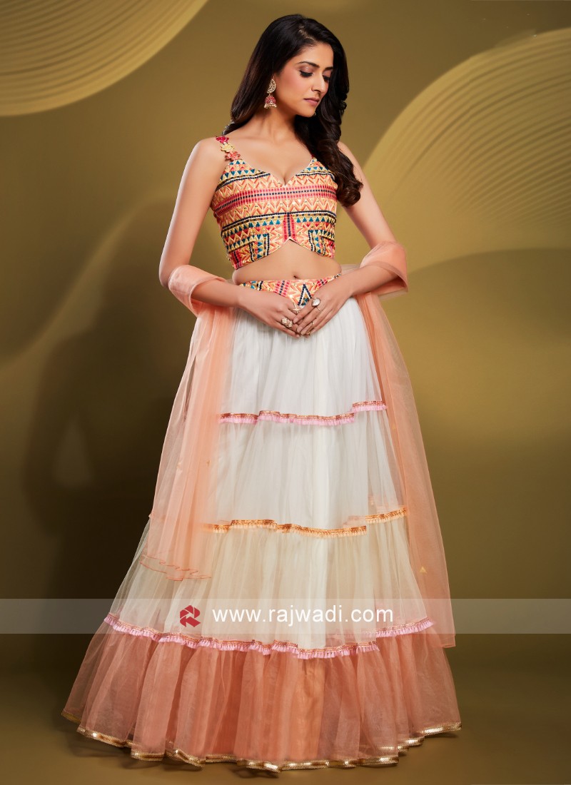 Beautiful Frill Style White Soft Net Lehenga Choli