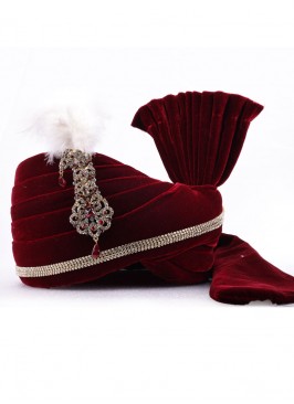 Beautiful Maroon Color Turban For Groom