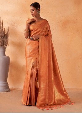 Beautiful Orange Kanjivaram Silk Saree