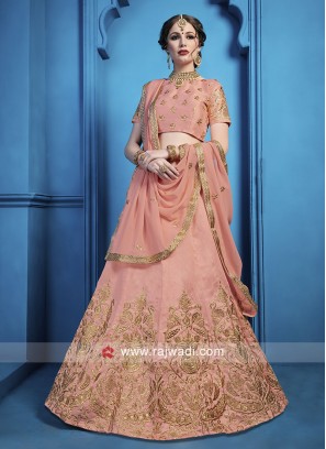 Beautiful Peach Zari Work Lehenga Choli