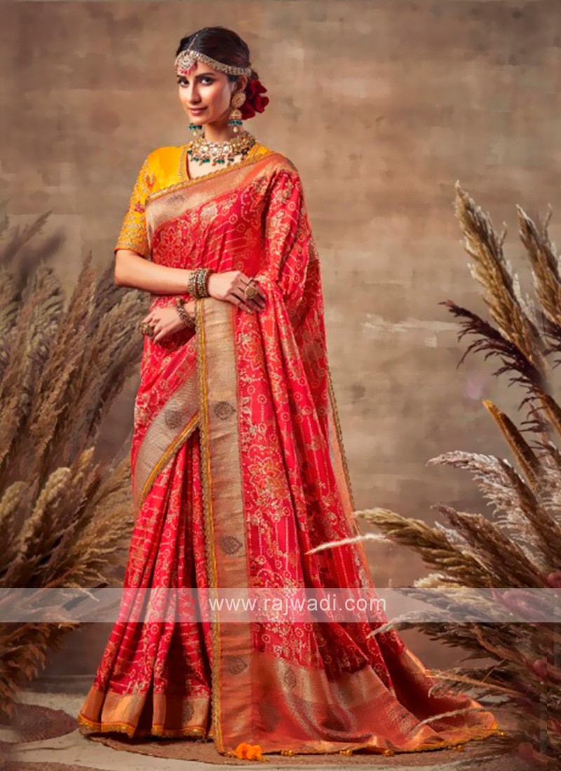 Beautiful Red Color Bandhani Saree