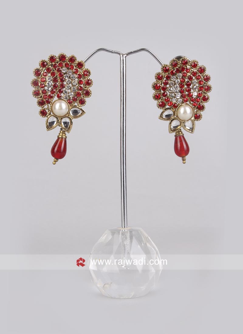 Beautiful Red Diamond Work Earrings