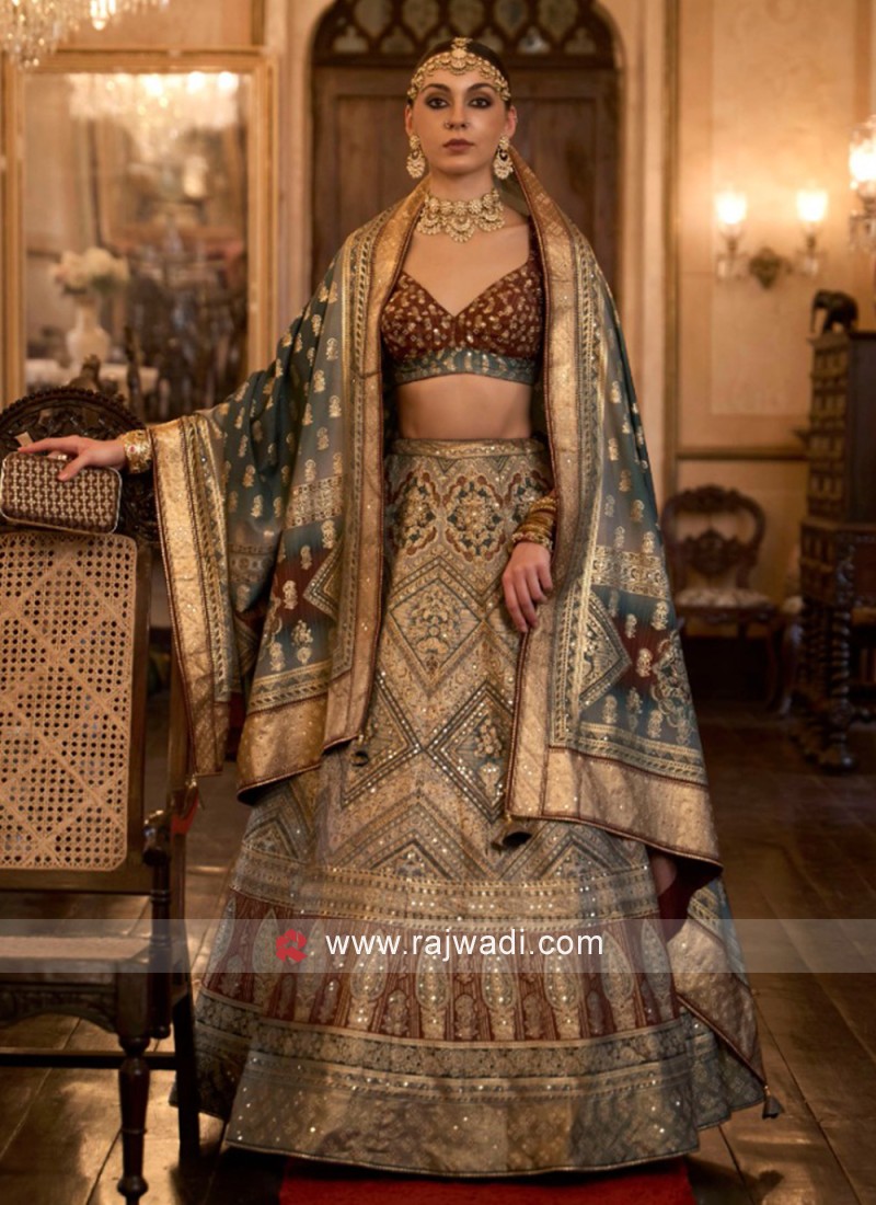 Bridal Lehengas : Light brown georgette thread sequence work ...