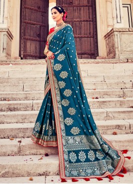 Gorgeous Blue Silk Festival Saree