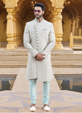 Beige Color Embroidered Sherwani For Dulha