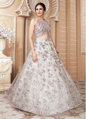 Beige Designer Sequins Embellished Lehenga With Embroidered Choli