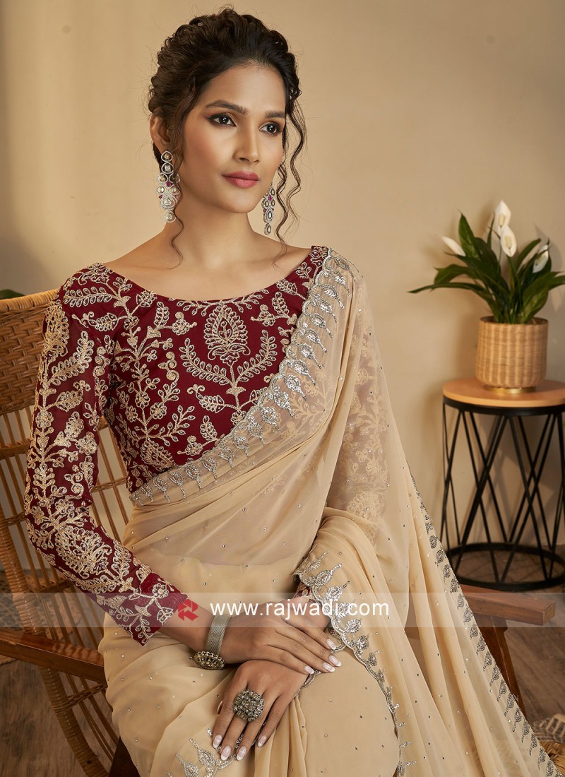 Elegant Beige Georgette Saree with Metal Sequin Embroidery