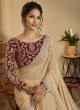 Beige Georgette Sequins Saree With Designer Blouse