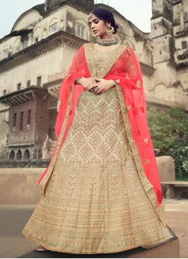 Beige Satin Lehenga Choli