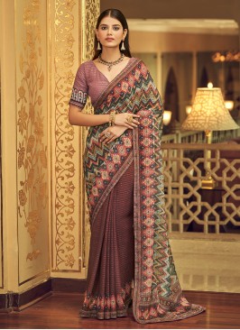 Trendy Beige Sequins Georgette Saree