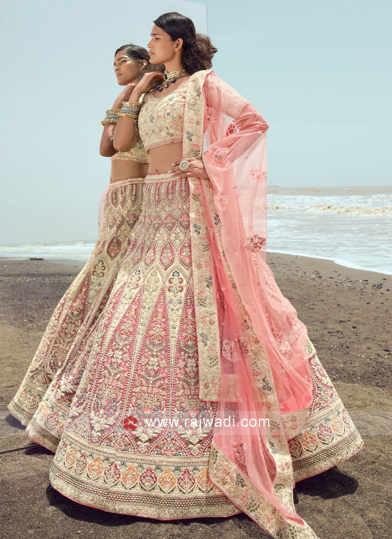 White Pink Mix Art Silk Lehenga - Na Dhukan - Pure Desi Market