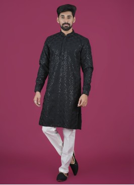 Black And Off White Chiffon Kurta Pajama