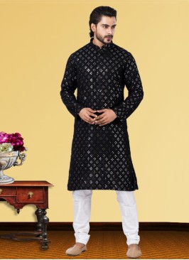 Black And White Readymade Georgette Kurta Pajama