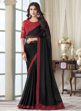 Black Embroidered Silk Classic Saree