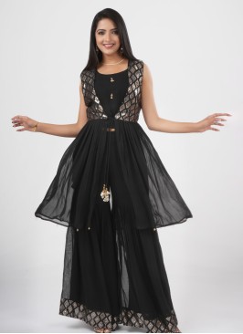 Black Chiffon Designer Palazzo Set With Fancy Sequins Jacket