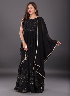 Black Color Anarkali Suit In Georgette Fabric,