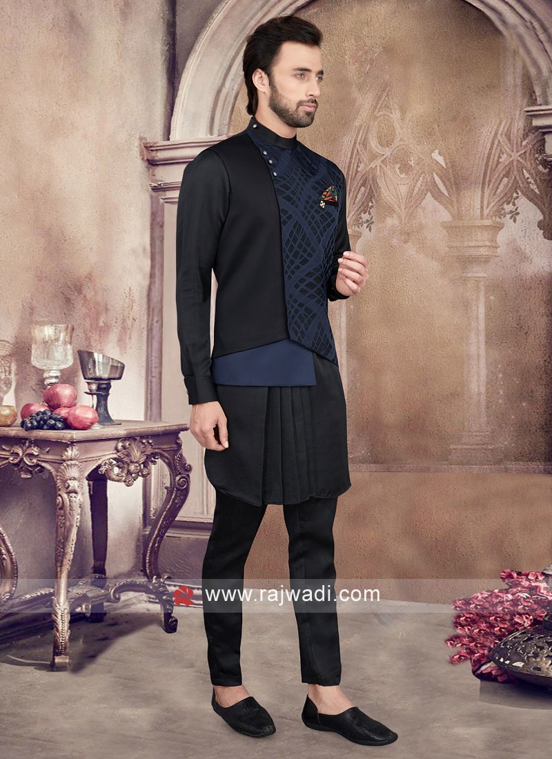 Black kurta pajama discount with blue jacket