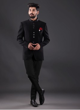 Black Color Jodhpuri Suit In Silk Fabric