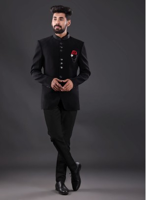Black Color Jodhpuri Suit In Silk Fabric