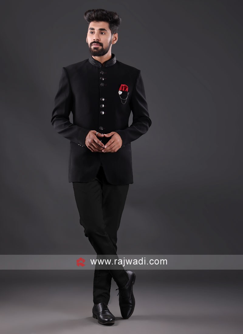 Black Color Jodhpuri Suit In Silk Fabric