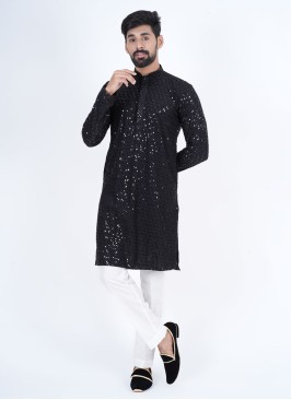 Black Cotton Fabric Kurta Set