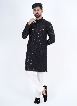 Black Cotton Fabric Kurta Set