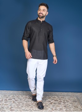 Readymade Black Cotton Silk Kurta