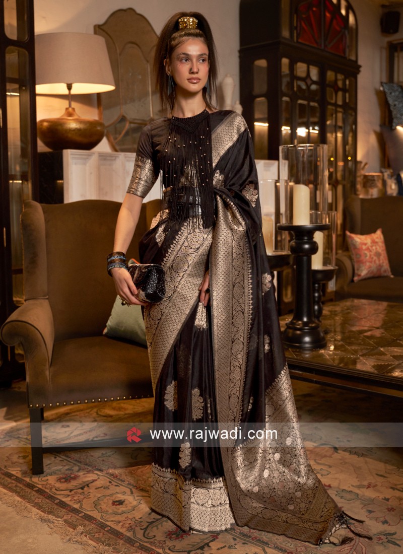 Buy Faux Georgette Black Designer Saree Online : UK, USA, Canada, Australia  -