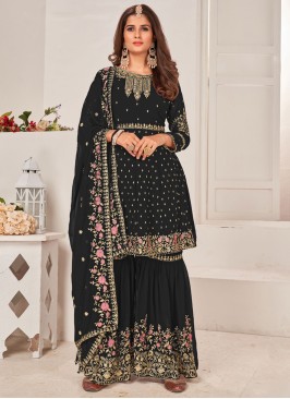 Black Embroidered Designer Dress Material