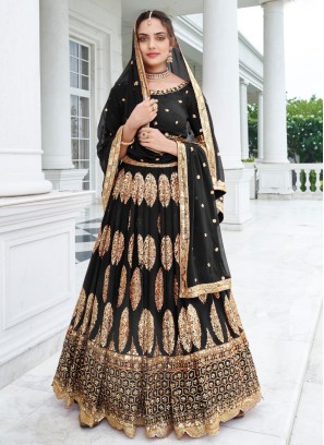 Black Embroidered Georgette Lehenga Choli