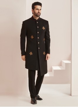 Black Embroidered Indowestern Set In Imported Fabric