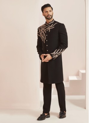 Black Embroidered Indowestern Set In Imported Fabric