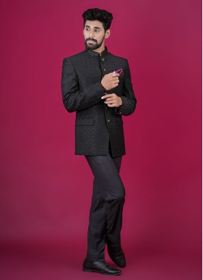 Black Embroidered Jodhpuri Suit