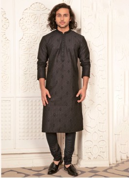 Black Embroidered Kurta Pajama For Men