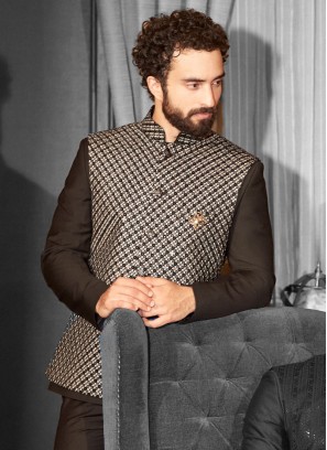 Black Embroidered Nehru Jacket Set