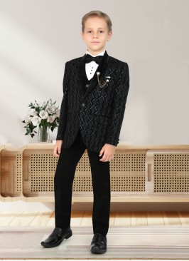 Black Embroidered Suit For Boys