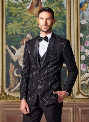 Black Embroidered Suit For Men