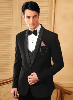 Black Embroidered Suit In Imported Fabric