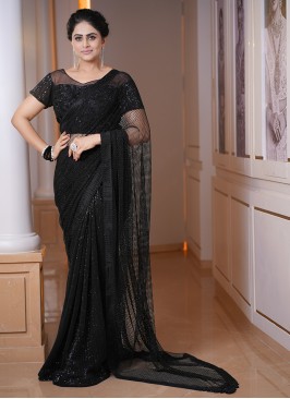 Black Fancy Party Wear Saree With Embroidered Choli