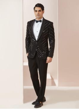 Black Fancy Work Mens Suit