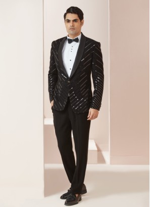 Black Fancy Work Mens Suit