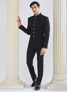 Black Festive Wear Embroidered Jodhpuri Suit