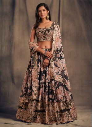 Black Flower Printed Lehenga Choli