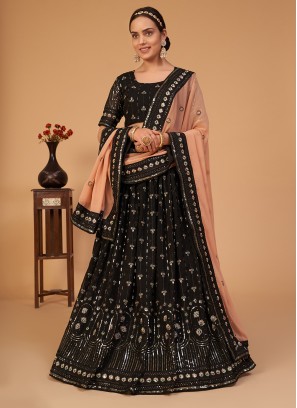 Black Georgette Sequins A Line Lehenga Choli