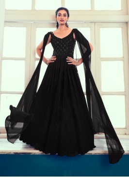 Black Gown In Georgette With Embroidery Work