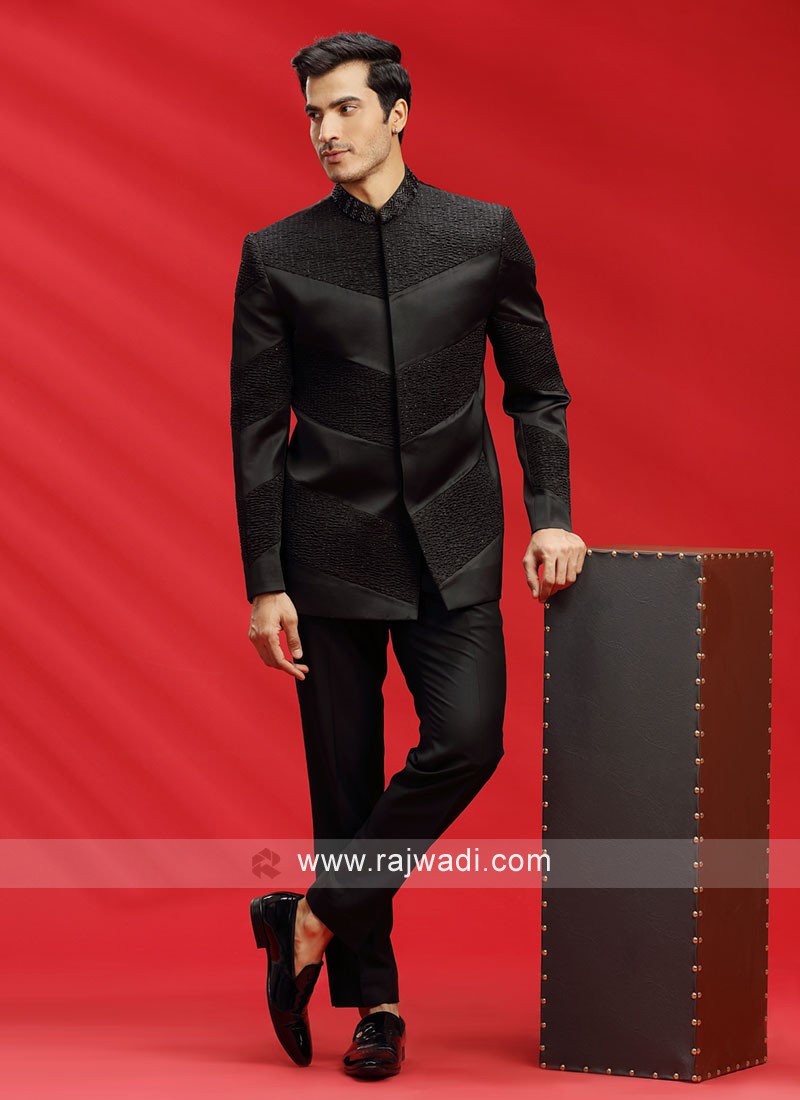 Jodhpuri Suit Black Velvet Mirror Work Self Designer Jodhpuri - Etsy | Jodhpuri  suits for men, Indian wedding suits men, Gents kurta design